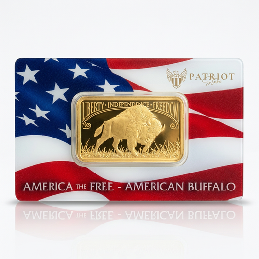 American Buffalo Bar — gold-plated bar with striding bison, America the Free series