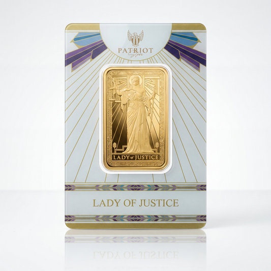 Lady of Justice Bar — Art Deco gold-plated collector's bar with scales and sword
