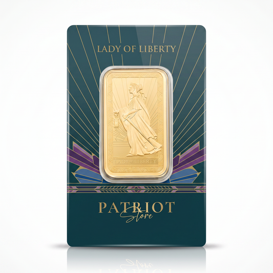Lady of Liberty Bar — Art Deco gold-plated collector's bar with lantern raised