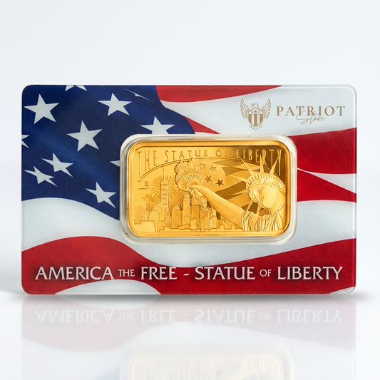 Statue of Liberty Bar — gold-plated bar with New York skyline, America the Free series